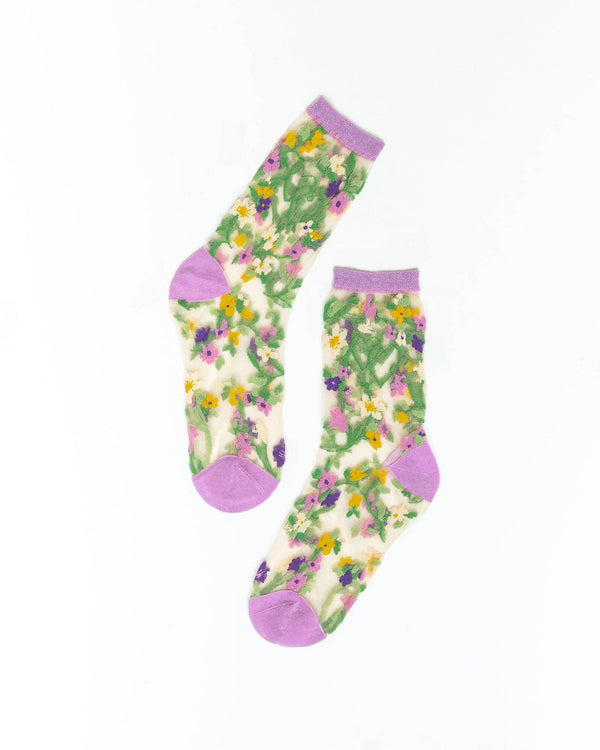 Heart Floral Sheer Crew Sock