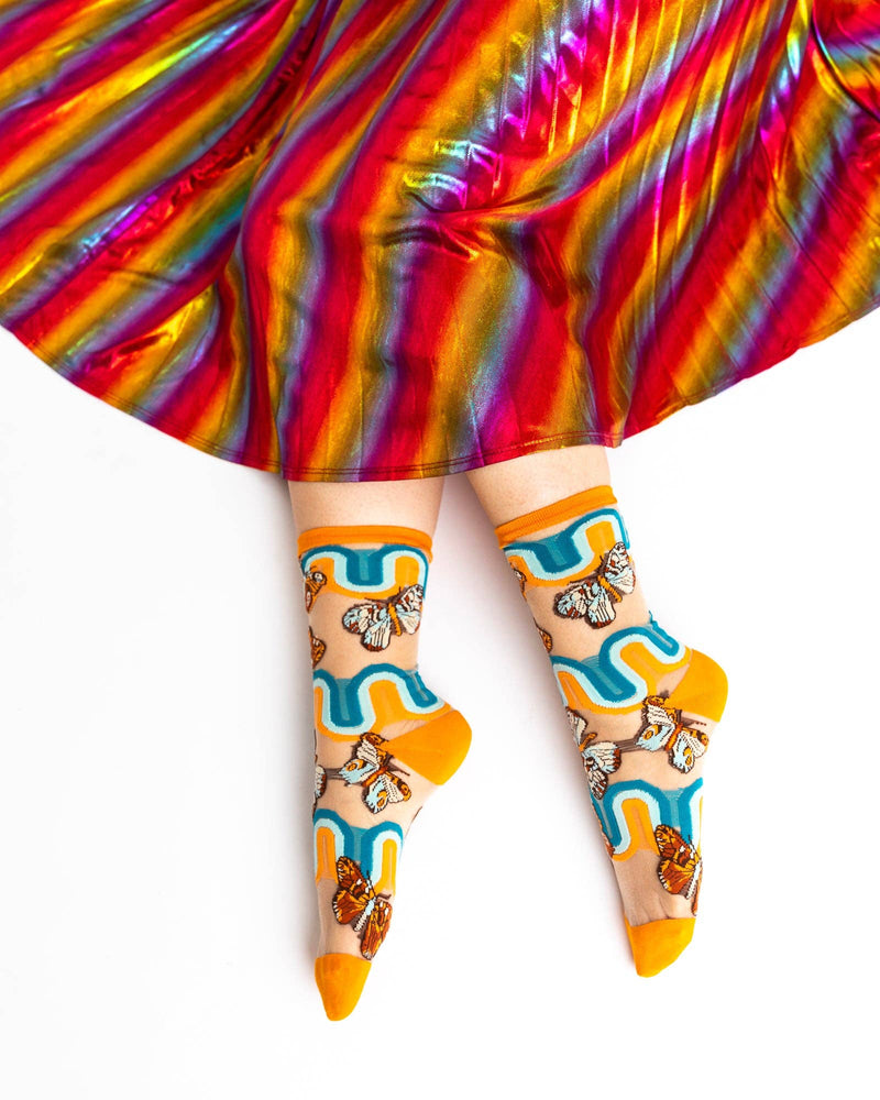 '70s Rainbow Butterfly Sheer Crew Sock