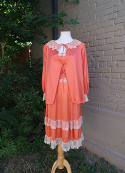 1960s Salmon Lace Dress Set