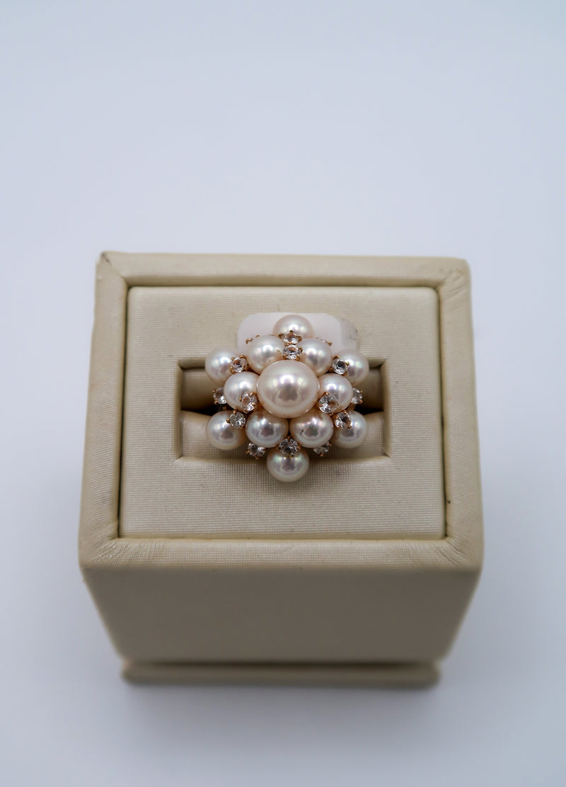 Vintage 14k gold ring with multi-Pearl and diamond cluster