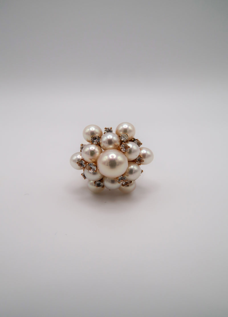 Vintage 14k gold ring with multi-Pearl and diamond cluster
