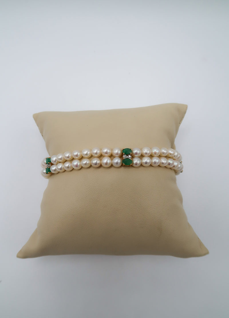 Antique 14K Gold Pearl Emerald Diamond Bracelet