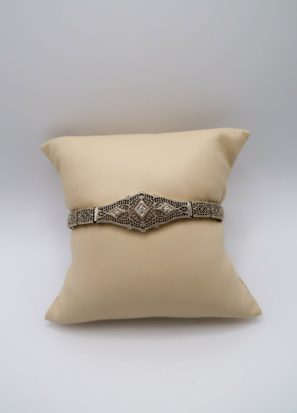 Antique 14K White Gold and Diamond Bracelet