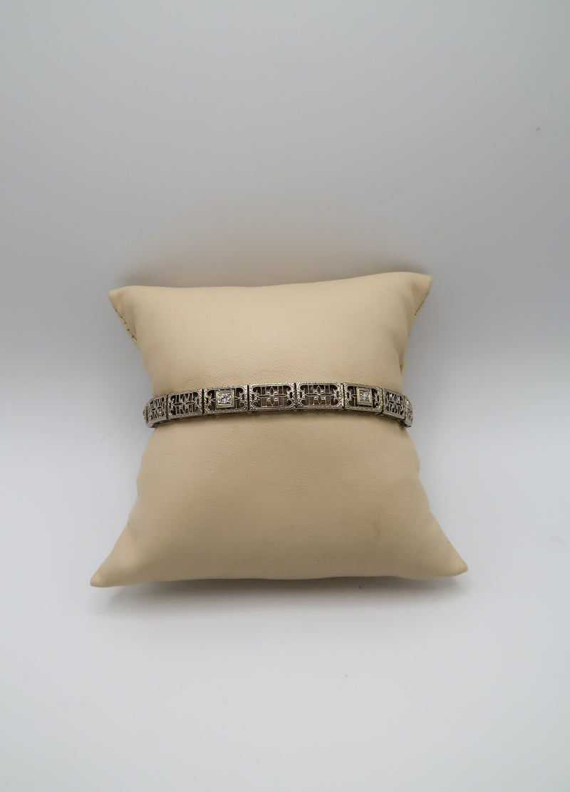 Antique 14K White Gold Diamond Bracelet