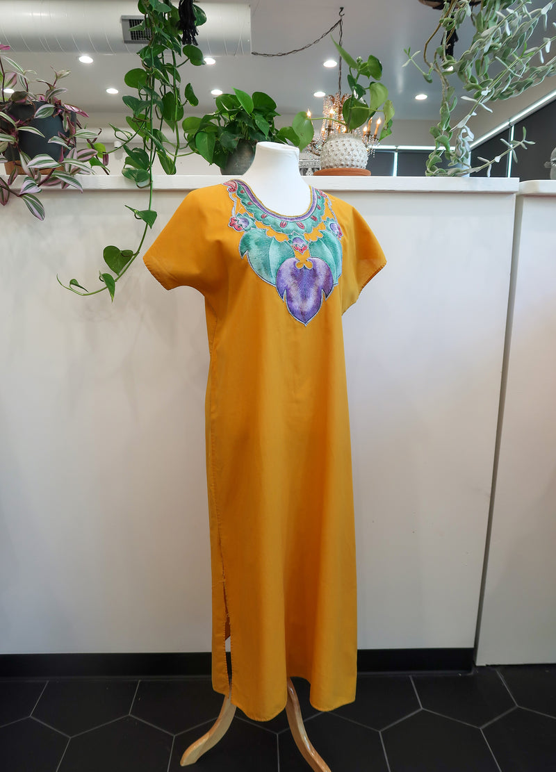 Vintage Embroidered Mustard Dress