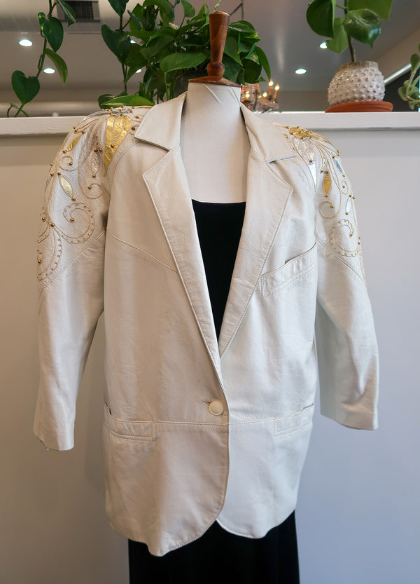 Vintage White & Gold Leather Jacket