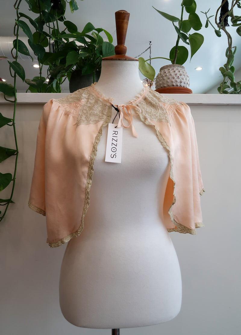 1930s Peach Silk and Lace Lingerie Cape