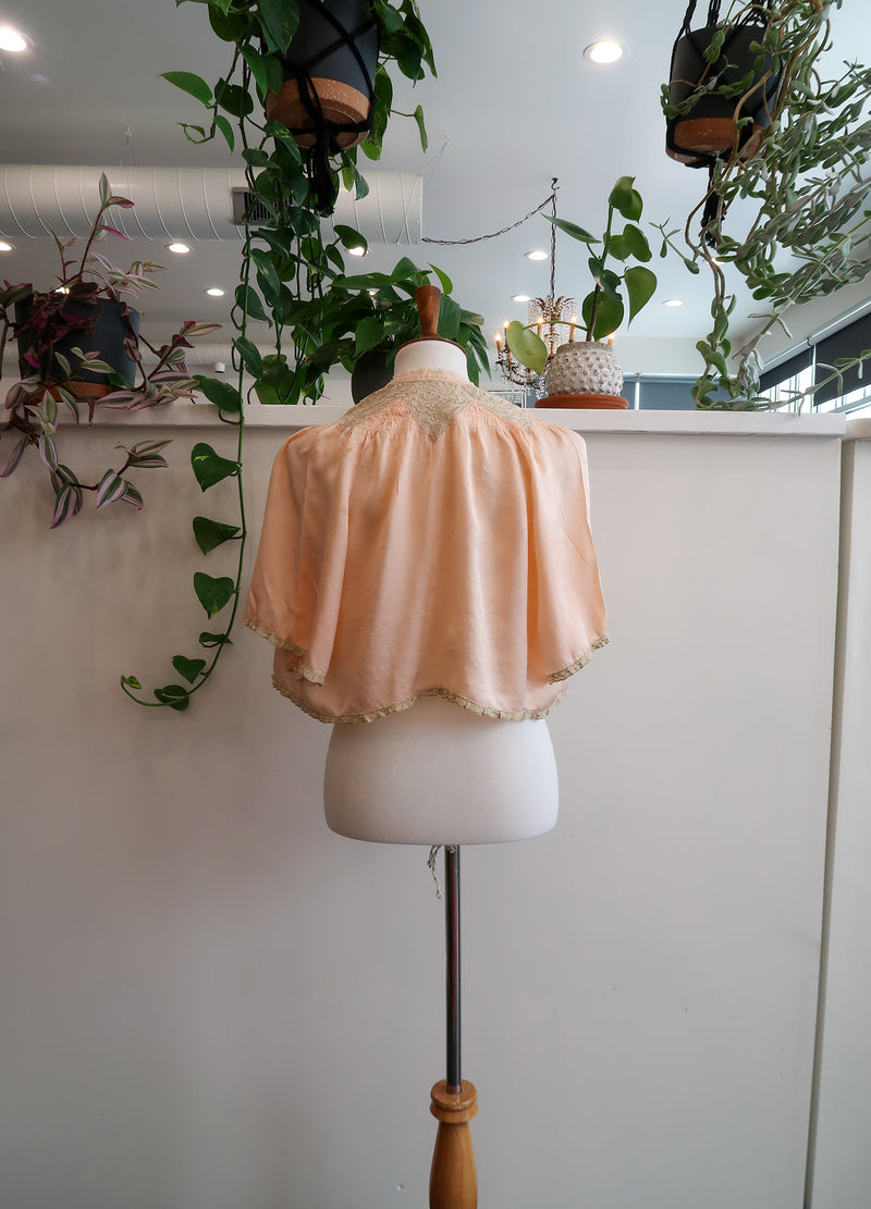 1930s Peach Silk and Lace Lingerie Cape