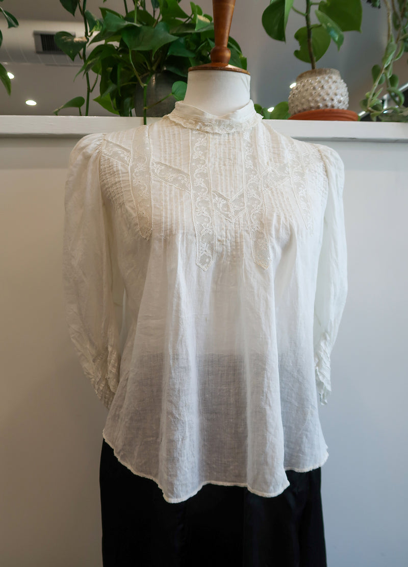 1900s Edwardian Gibson Girl Vintage White Lace Blouse