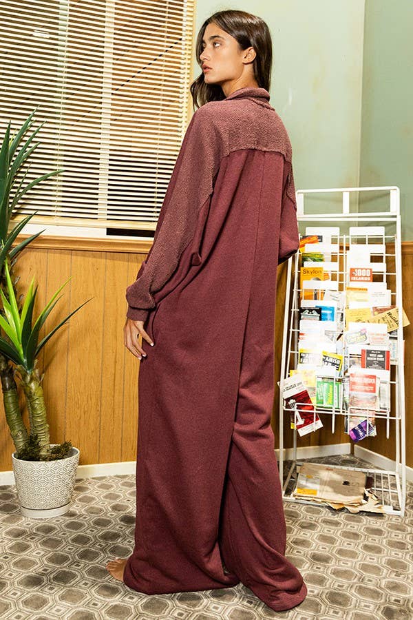 Burgundy Oversized French Terry Jumpsuit