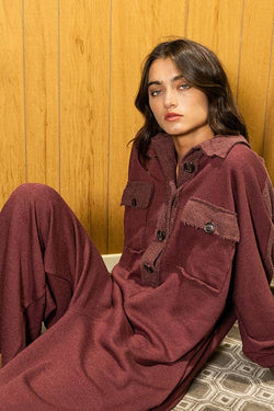 Burgundy Oversized French Terry Jumpsuit