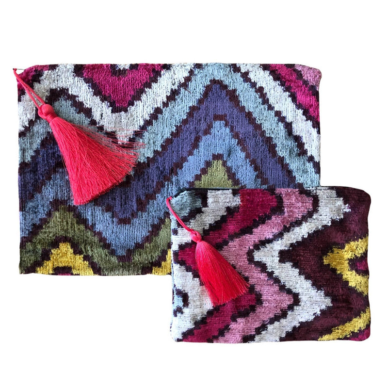 Zigzag Silk Velvet Ikat Clutch or Pouch (Sold Separately)