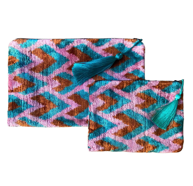 Pink Diamond Silk Velvet Ikat Clutch or Pouch (Sold Separately)