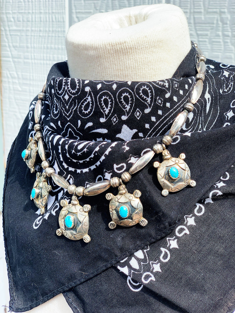 "Pacific Rim" Vintage Sterling Silver and Turquoise Turtle Necklace