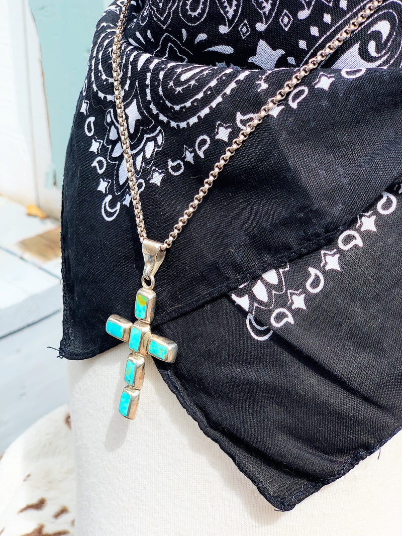 "Heavens Sake" Sterling Silver and Turquoise Cross Pendant